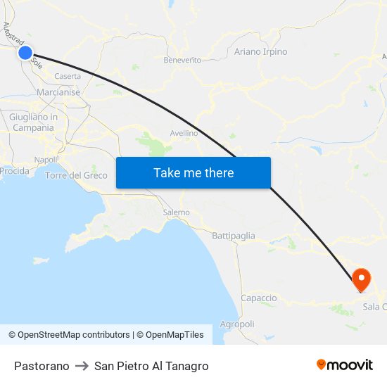 Pastorano to San Pietro Al Tanagro map