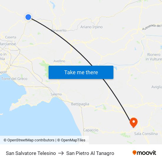 San Salvatore Telesino to San Pietro Al Tanagro map