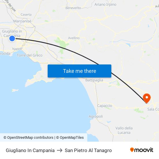Giugliano In Campania to San Pietro Al Tanagro map
