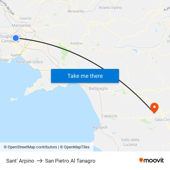 Sant' Arpino to San Pietro Al Tanagro map