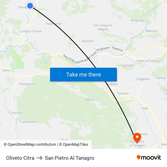 Oliveto Citra to San Pietro Al Tanagro map