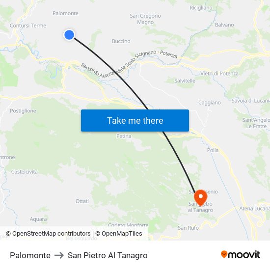 Palomonte to San Pietro Al Tanagro map