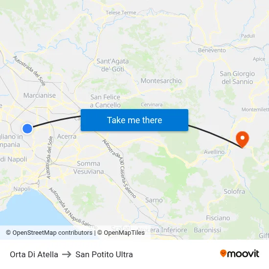 Orta di Atella to San Potito Ultra map