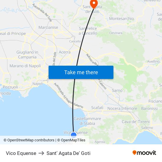Vico Equense to Sant' Agata De' Goti map