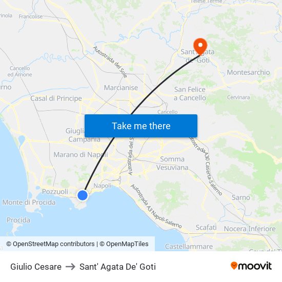Giulio Cesare to Sant' Agata De' Goti map