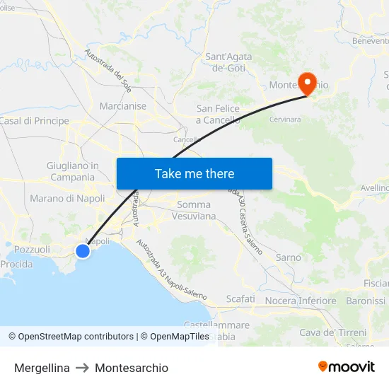 Mergellina to Montesarchio map