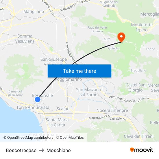 Boscotrecase to Moschiano map