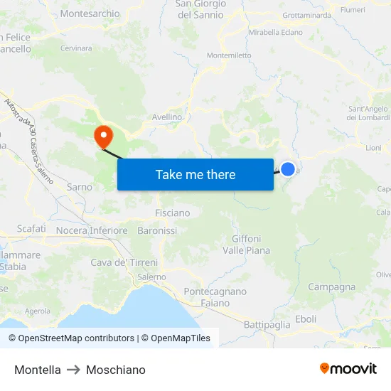 Montella to Moschiano map