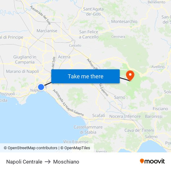 Napoli Centrale to Moschiano map