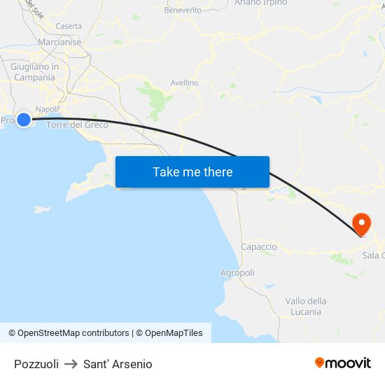 Pozzuoli to Sant' Arsenio map