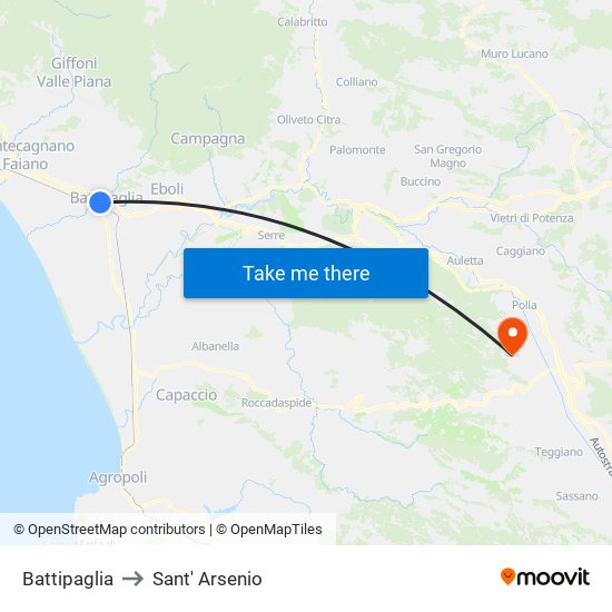 Battipaglia to Sant' Arsenio map