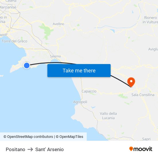 Positano to Sant' Arsenio map