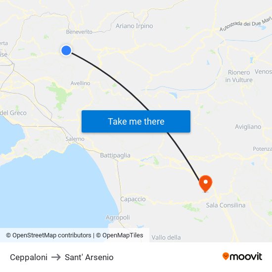 Ceppaloni to Sant' Arsenio map