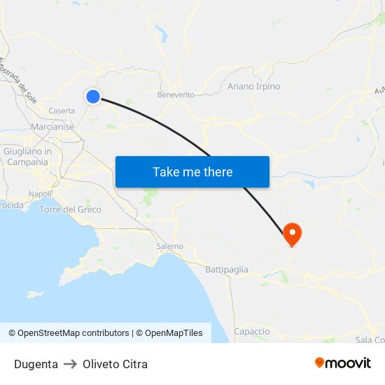 Dugenta to Oliveto Citra map