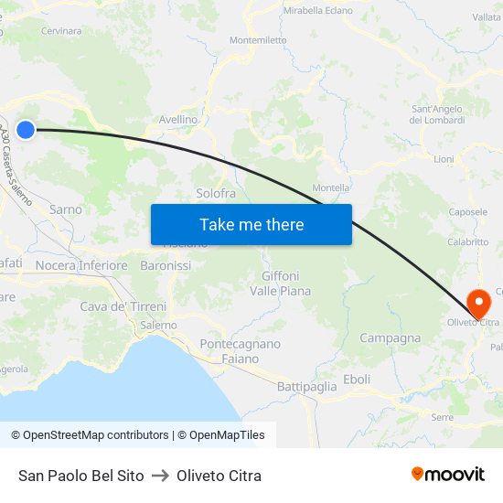San Paolo Bel Sito to Oliveto Citra map