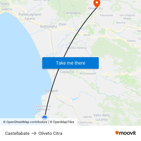 Castellabate to Oliveto Citra map