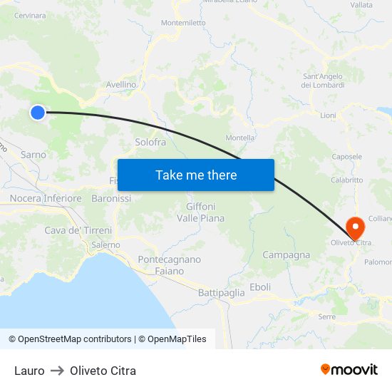 Lauro to Oliveto Citra map