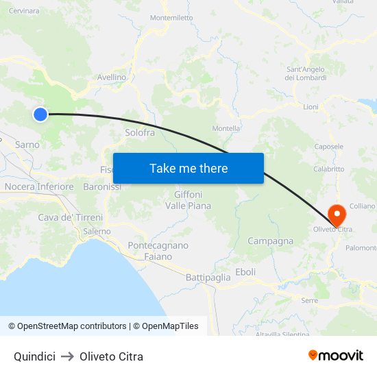 Quindici to Oliveto Citra map