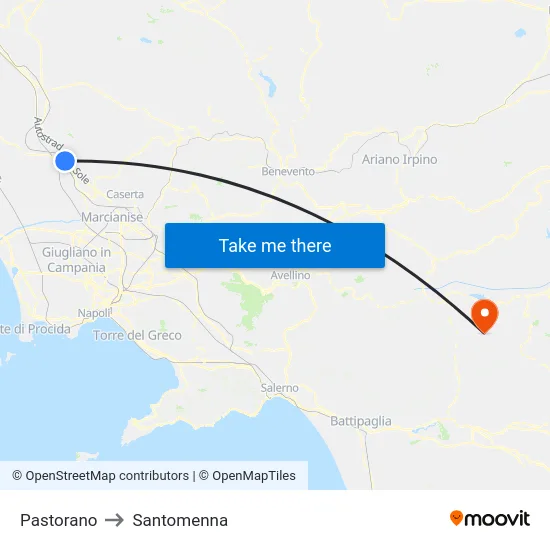 Pastorano to Santomenna map