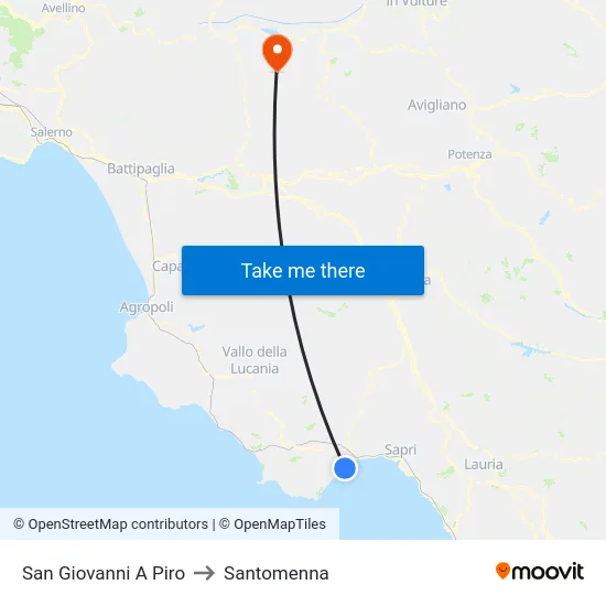 San Giovanni A Piro to Santomenna map