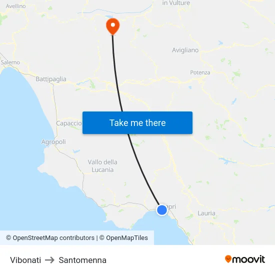 Vibonati to Santomenna map