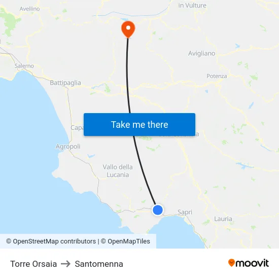 Torre Orsaia to Santomenna map