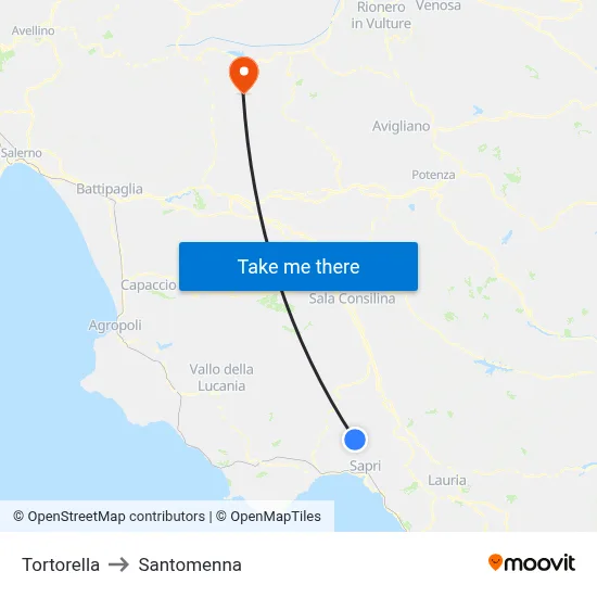 Tortorella to Santomenna map