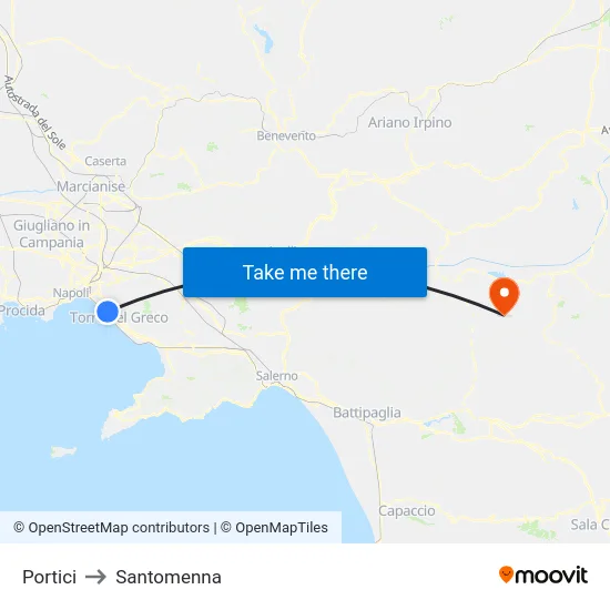 Portici to Santomenna map