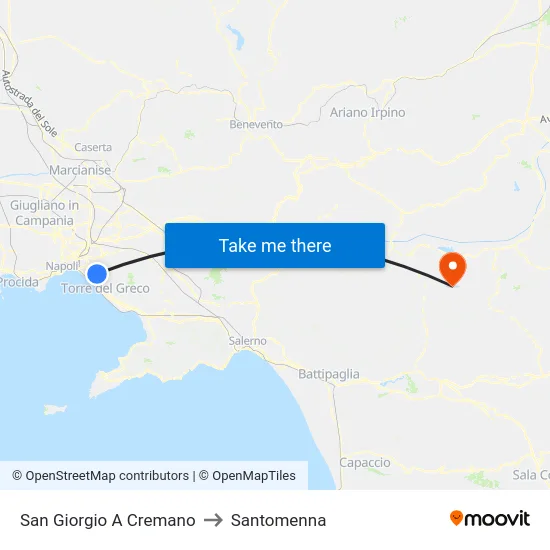 San Giorgio A Cremano to Santomenna map