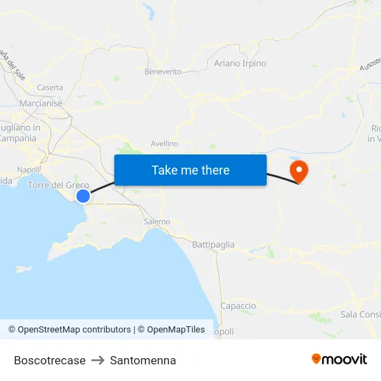 Boscotrecase to Santomenna map