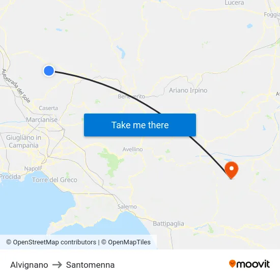 Alvignano to Santomenna map