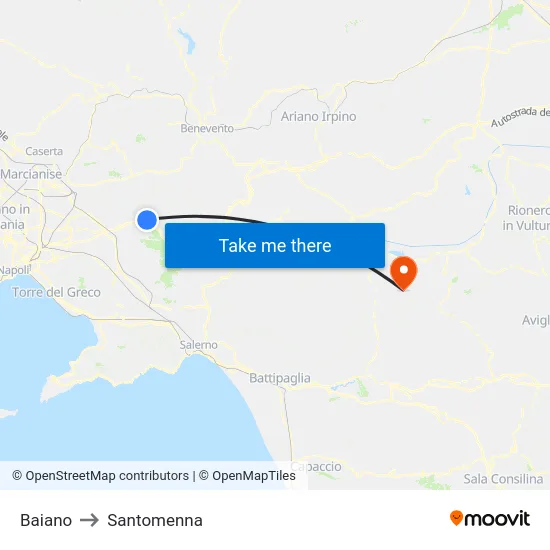 Baiano to Santomenna map