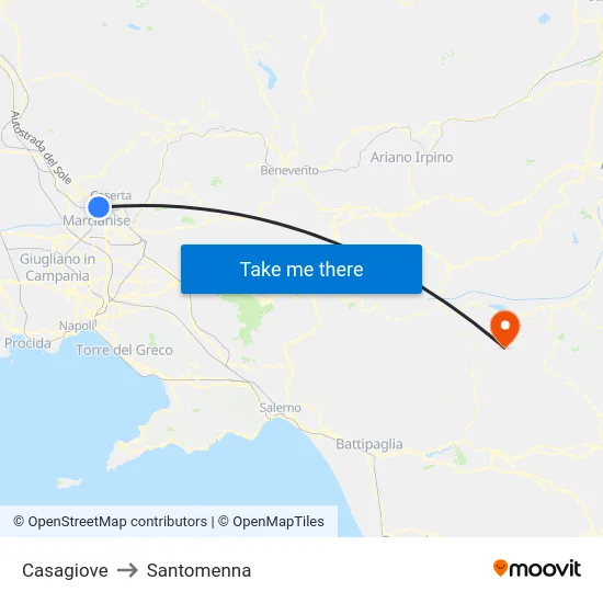 Casagiove to Santomenna map