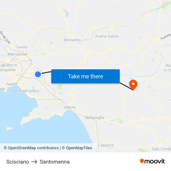 Scisciano to Santomenna map