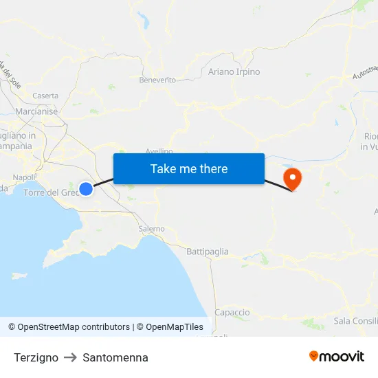 Terzigno to Santomenna map