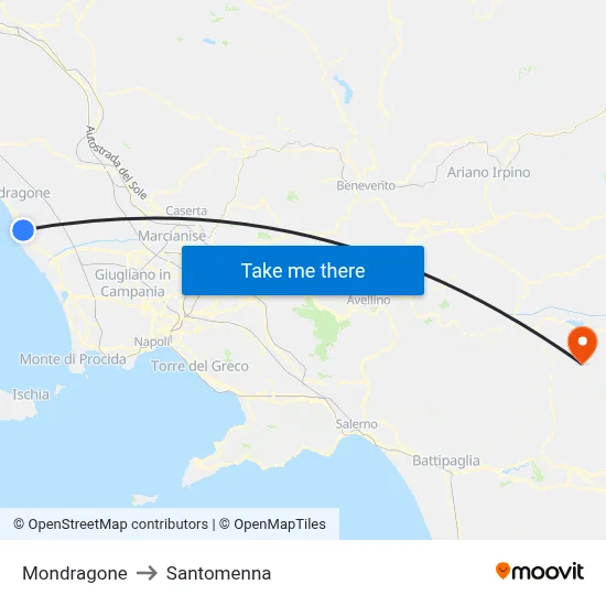 Mondragone to Santomenna map