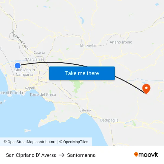 San Cipriano D' Aversa to Santomenna map