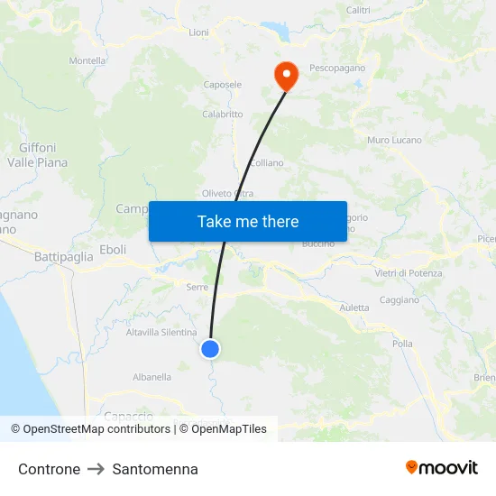 Controne to Santomenna map