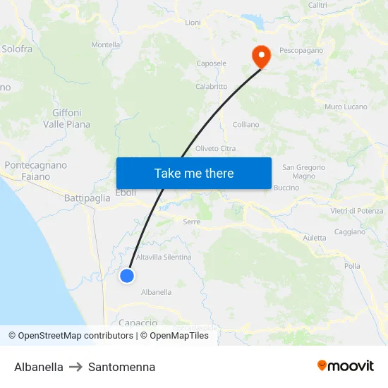 Albanella to Santomenna map