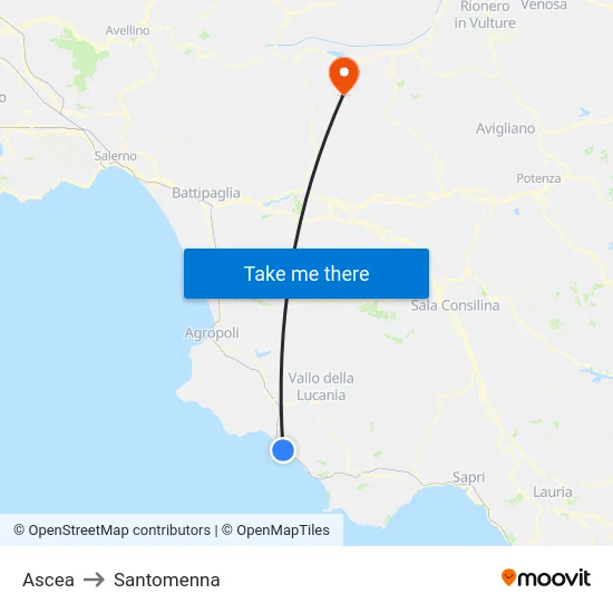 Ascea to Santomenna map