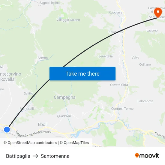 Battipaglia to Santomenna map