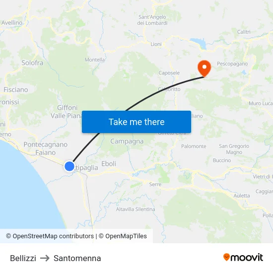 Bellizzi to Santomenna map