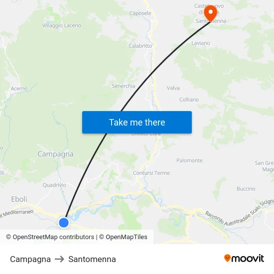 Campagna to Santomenna map