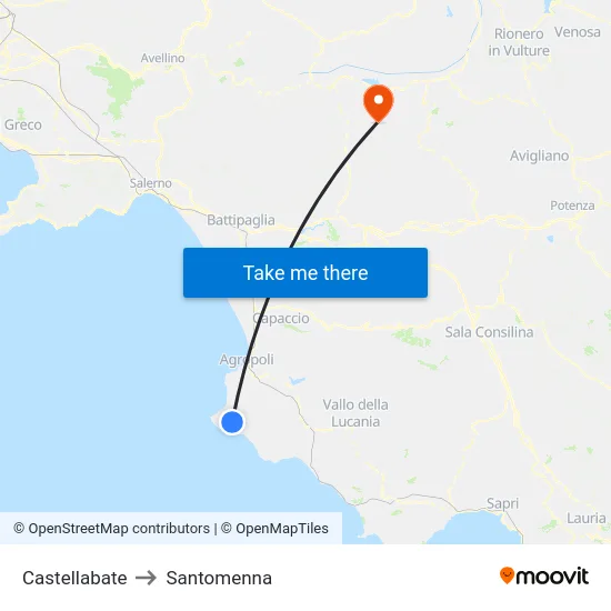 Castellabate to Santomenna map