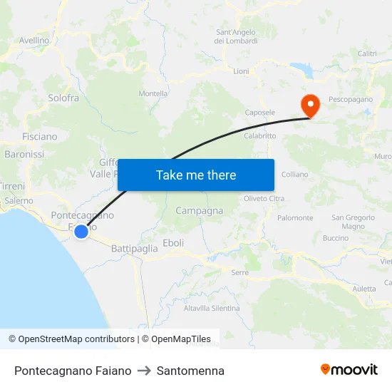 Pontecagnano Faiano to Santomenna map