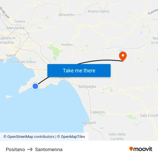 Positano to Santomenna map