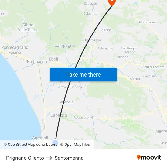 Prignano Cilento to Santomenna map