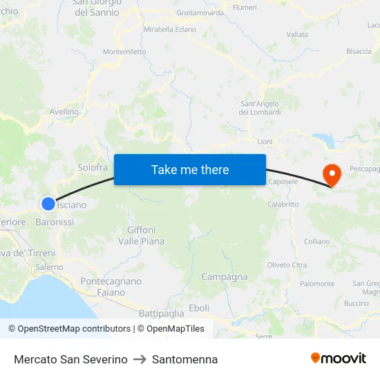 Mercato San Severino to Santomenna map