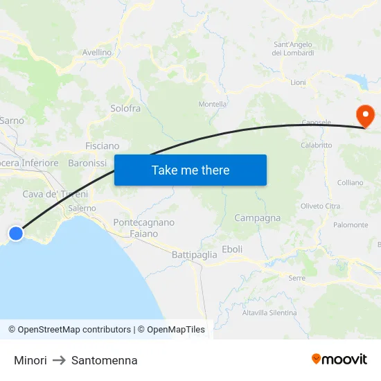 Minori to Santomenna map