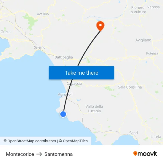 Montecorice to Santomenna map